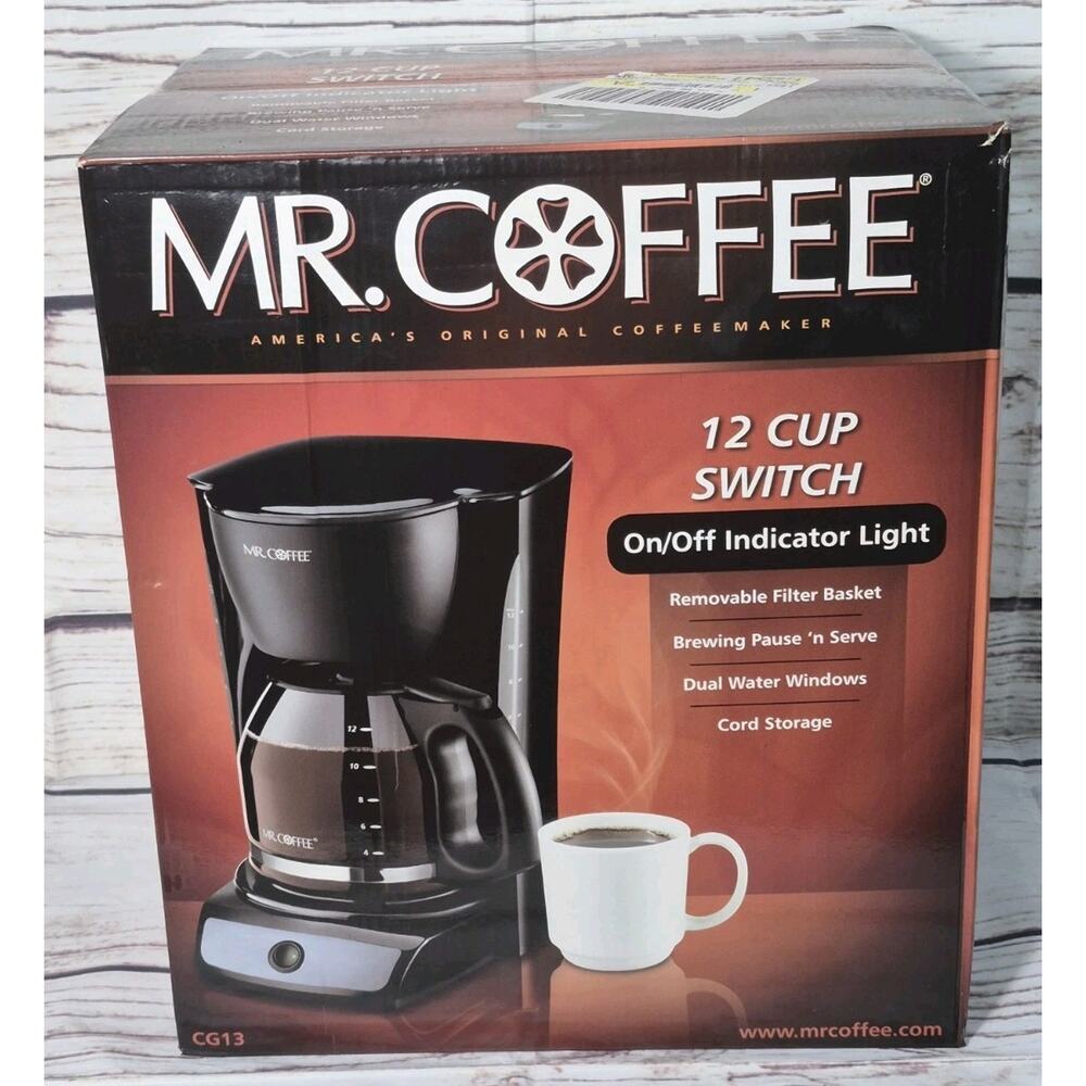 Mr. Coffee CG13 12-Cup Switch Coffeemaker Black On/Off Indicator Light NIB